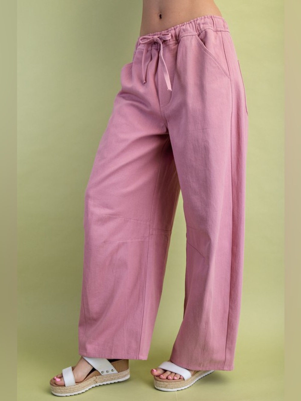 #174 New! Cotton Wide - Leg Drawstring Pants - Dusty Pink - Picture 3 of 3